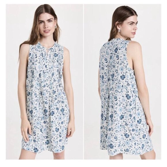 NWT Faherty Isha Linen Blend Blue Floral Sleeveless Dress Size XS - Picture 1 of 6